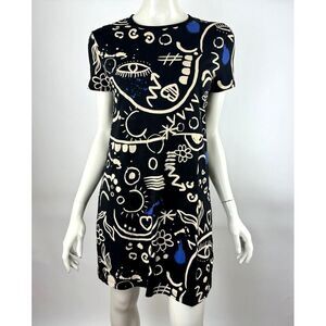DESIGUAL Symbols Mini Dress Women M EUC Short‎ Sleeve Crew neck Stretch Black